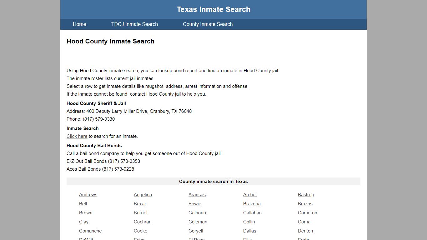 Hood County Jail Inmate Search